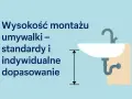 Wysokość montażu umywalki: standardy i indywidualne dopasowanie. Grafika pokazuje umywalkę z zaznaczoną miarą wysokości.