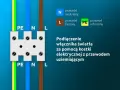Schemat pokazuje, jak podłączyć lampę i włącznik za pomocą kostki elektrycznej z przewodem uziemiającym. Widoczne są przewody PE, N i L.