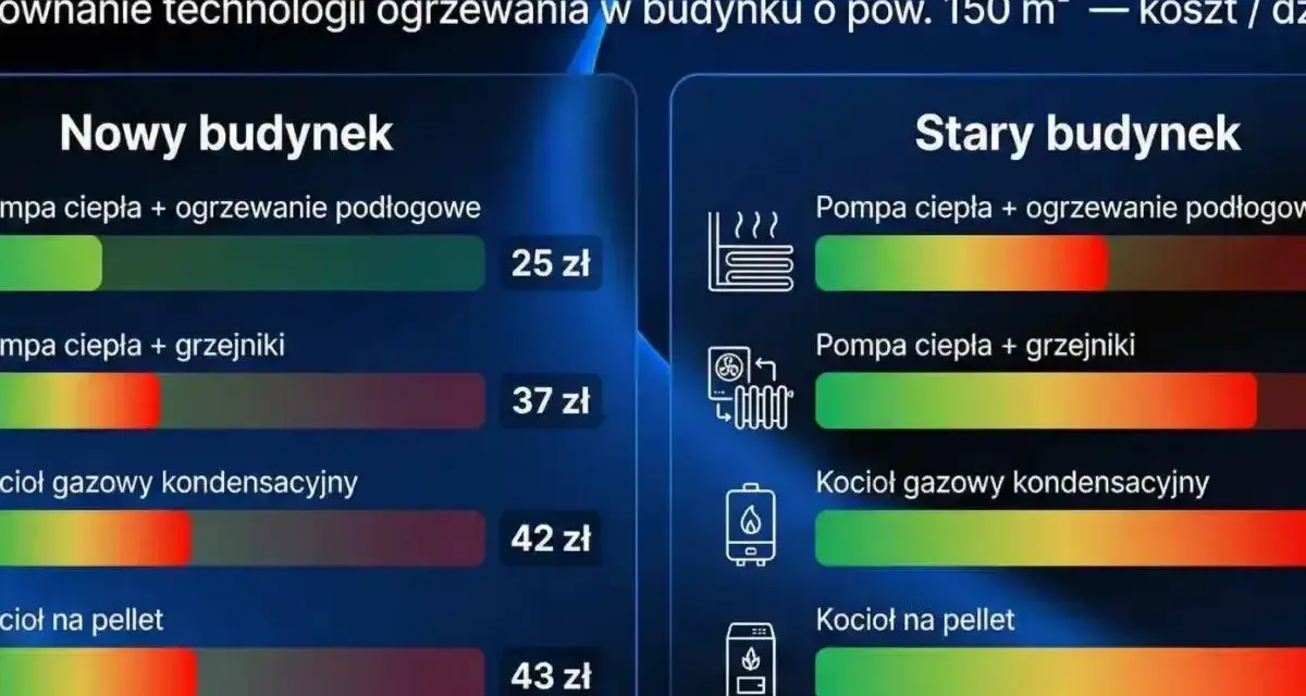 Porównanie kosztów ogrzewania: jakie ogrzewanie do domu wybrać? Nowy vs stary budynek, pompa ciepła, kocioł gazowy, pellet.