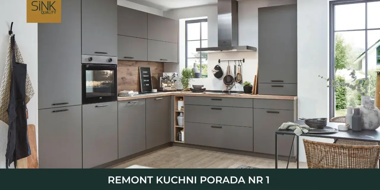 Nowoczesna, szara kuchnia. Planując remont kuchni od czego zacząć? Nie przesadzaj z liczbą szafek wiszących.