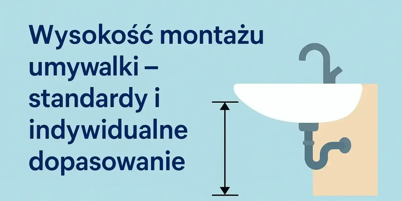 Wysokość montażu umywalki: standardy i indywidualne dopasowanie. Grafika pokazuje umywalkę z zaznaczoną miarą wysokości.