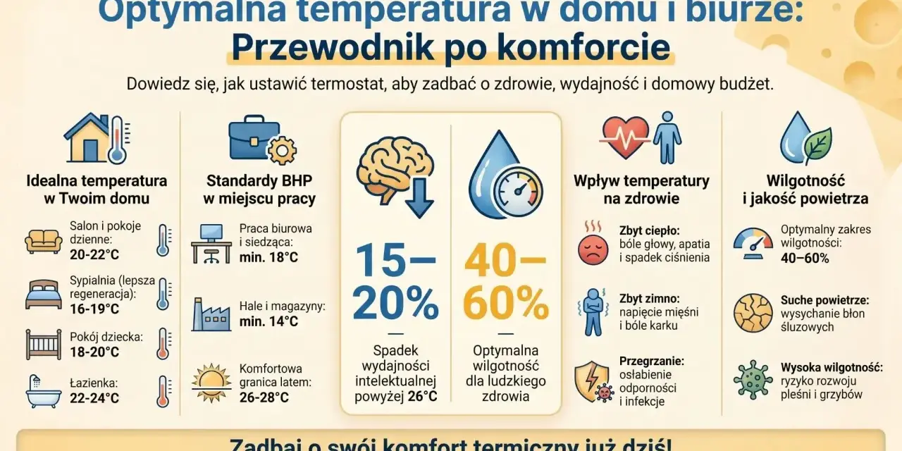 Jaka wilgotność w domu jest optymalna? Wykres pokazuje, że 40-60% zapewnia komfort i zdrowie, a zbyt niska lub wysoka wilgotność ma negatywne skutki.