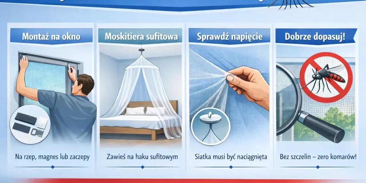 Jak zamontować moskitierę na rzep, magnes lub zaczepy. Montaż na okno, moskitiera sufitowa, napięcie siatki i dopasowanie bez szczelin.