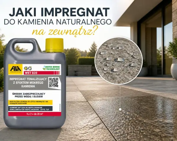 Jaki impregnat do kamienia naturalnego na zewnątrz? FILA WET ECO tworzy efekt mokrego kamienia, chroniąc przed wodą i olejem.