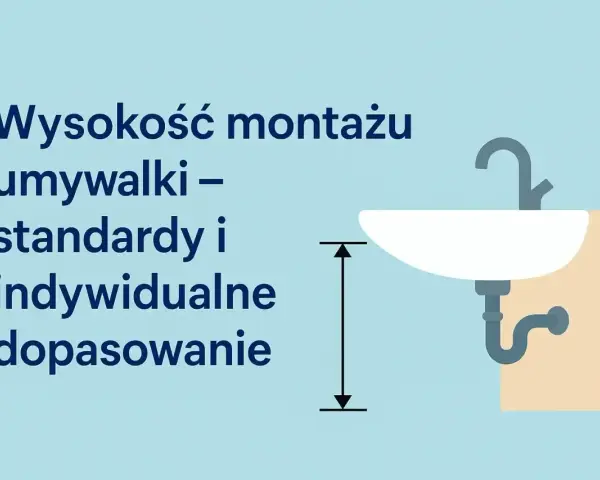 Wysokość montażu umywalki: standardy i indywidualne dopasowanie. Grafika pokazuje umywalkę z zaznaczoną miarą wysokości.