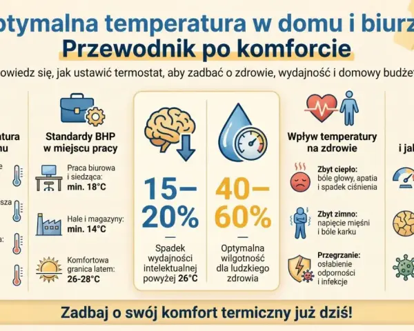 Jaka wilgotność w domu jest optymalna? Wykres pokazuje, że 40-60% zapewnia komfort i zdrowie, a zbyt niska lub wysoka wilgotność ma negatywne skutki.