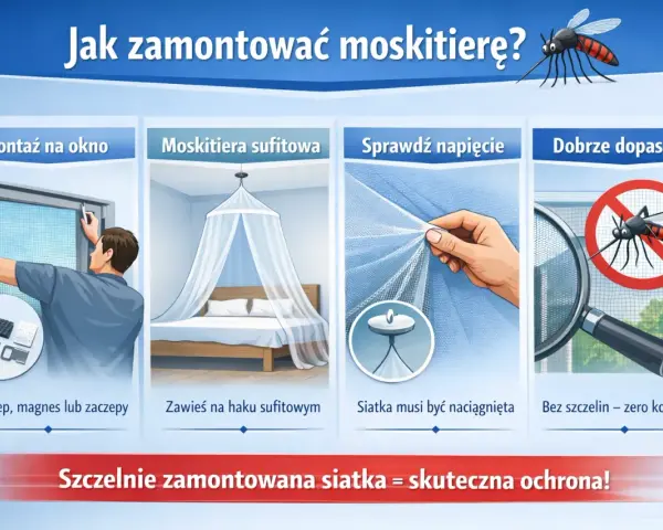 Jak zamontować moskitierę na rzep, magnes lub zaczepy. Montaż na okno, moskitiera sufitowa, napięcie siatki i dopasowanie bez szczelin.
