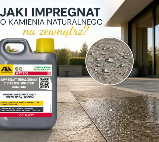 Jaki impregnat do kamienia naturalnego na zewnątrz? FILA WET ECO tworzy efekt mokrego kamienia, chroniąc przed wodą i olejem.